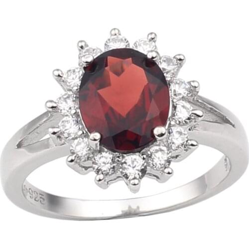 925 Silver Ring Women Natural Red Garnet 7x9mm Oval Gemstone Wedding Style Jewelry January Birthstone R665RGN