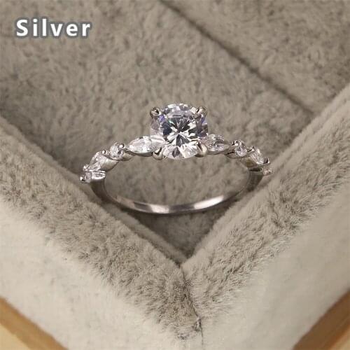 Hot sale fashion 925 sterling silver wedding ring four claws group with platinum ms zircon crystal jewelry gifts