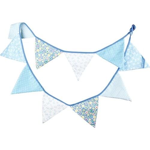 2.7m 10 Flags Blue Flower Printed Cotton Banner Pennant Garland Kids Baby Birthday Bunting Wedding Party Decoration Photograph