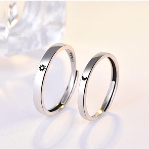 Korea Simple Couple Sun Moon Adjustable Ring Fashion Womens Wedding Anniversary Ring Jewelry Gift For Romantic Valentines Day