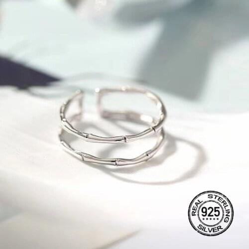 S925 Silver Rings For Women Adjustable Opening Double-Layer Bamboo Original Design Jewelry Hip Hop Korean Fashion Stlye INEFFA