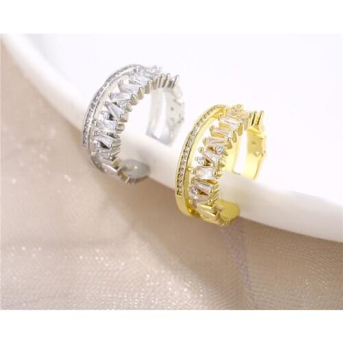 YJGS Ladies Round Hollow Cross Twist Open Rings Joint Ring Inlaid White Zircon Temperament Ring Jewelry