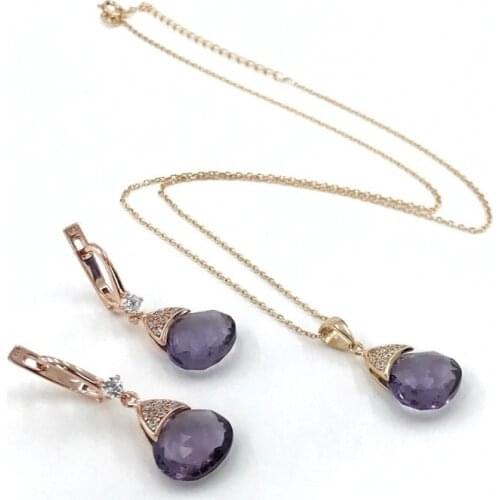 Amethyst Italian Quality Special Design Silver Necklace Earrings Set Suit