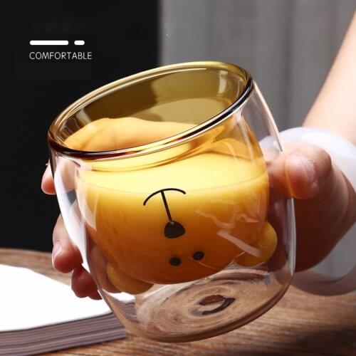 Glass Mugs Creative Cute Milk Whiskey Tea Beer Double Wall Glass Cup Carton Animal Glass Mug Cute Gift Drinkware Tumbler Cups