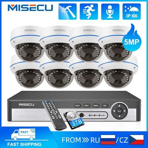 MISECU 5MP POE CCTV Kit 8CH Camera System Vandalproof IP Camera Audio Record Motion Email Alert Video Security Camera System