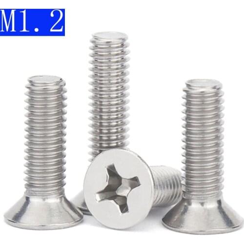 M1.2 - 0.25 304 Stainless Steel Phillips FLAT HEAD Machine Screw DIN 965 Bolts ISO 7046