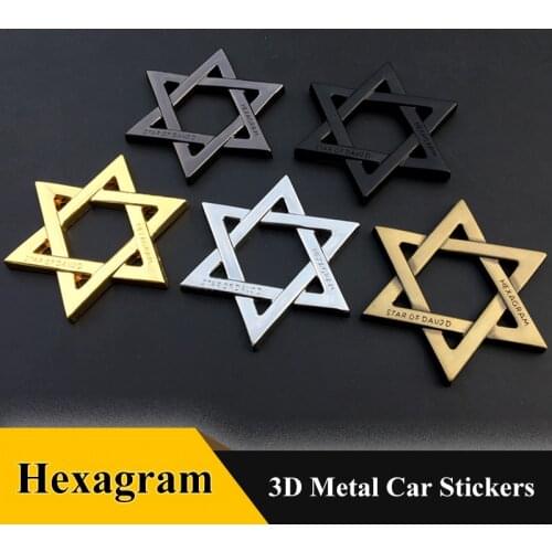 1pcs 3D metal Solomon Hexagram Judaism goddess Totem logo emblem sticker Badge car Styling for Star of David Auto Accessories