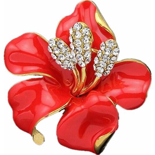 Fashion Beautiful Brooch Pin Advanced 3D Rhinestone Enamel Rose Flower Brooches for Women Jewelry Gifts XZ079