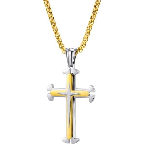 Fate Love Male Men Cross Pendant Necklace Chain Black Silver Gold Color Stainless Steel Fashion Christian Jewelry