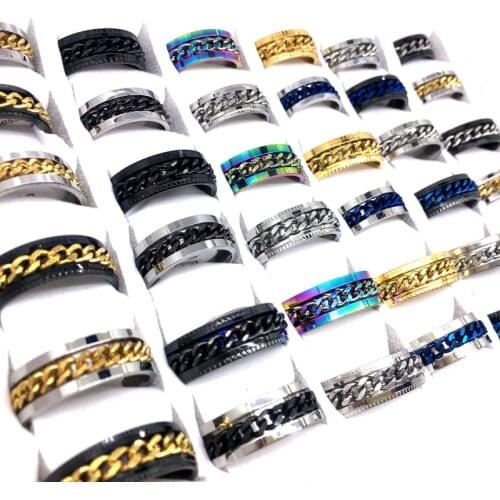 MixMax 36 Pieces Top Mens Rings 316L Titanium Steel Chain Spinner Fashion Jewelry Party Favor Variety of Colors Wholesale Lot