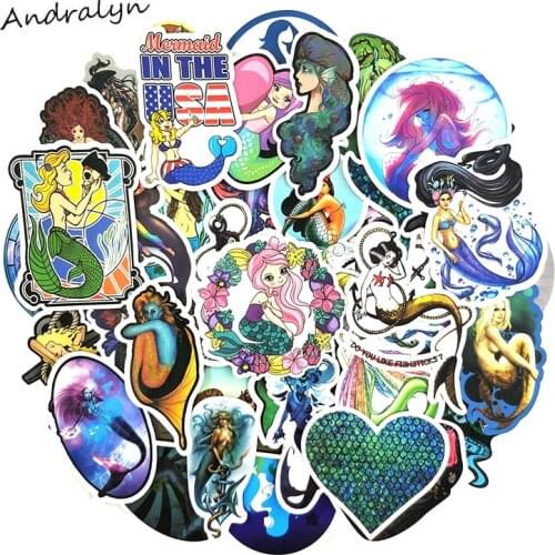 10/50Pcs Mermaid Cartoon Stickers For Refrigerator Skateboard Motorcycle Wardrobe Luggage Laptop Ocean Beauty Toys Sticker