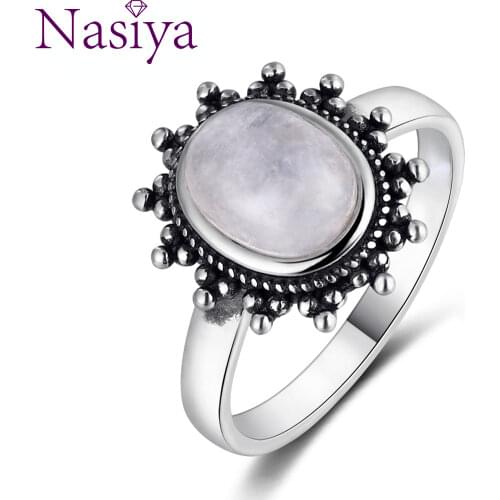 Nasiya Sun Shape Oval Moonstone Rings For Women 925 Sterling Silver Gemstone Fine Jewelry For Party Wedding Birthday Gift