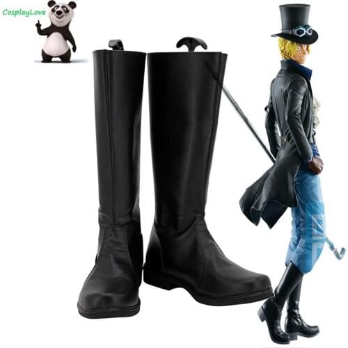 One Piece Sabo Black Shoes Cosplay Long Boots Leather Custom Made For Party Christmas Halloween