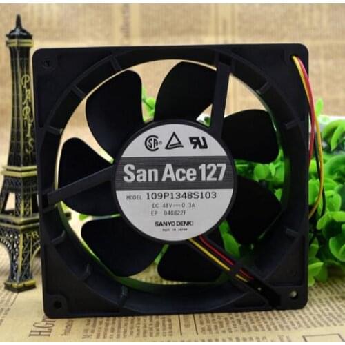 Original SANYO 48V 0.3A 109P1348S103 12738 127*127*38MM three line cooling fan