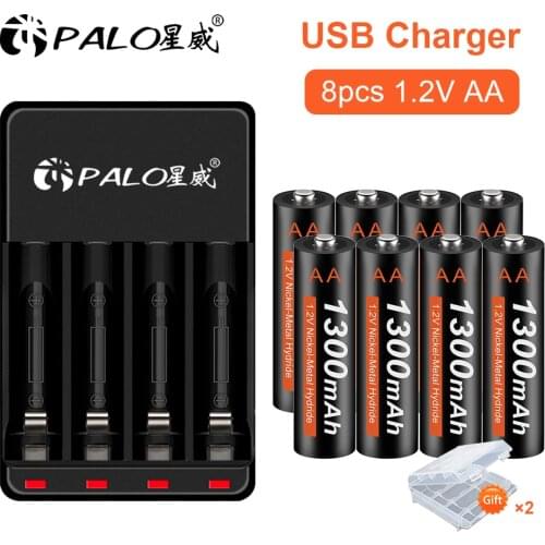 PALO 1.2V AA battery 1300 mAh AA rechargeable battery with LED Charger, 1.2 V Ni-MH AA batteries for clocks,toys