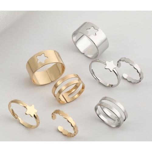 4Pcs/set Punk Couple Ring Sets for Women Men Vintage Hollow Love Heart Butterfly Moon Open Adjustable Rings Gothic Jewelry