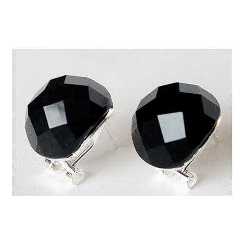 Attractive Balck Faceted agate Inly Stud Earring