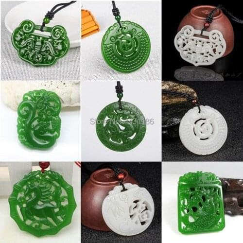 Hand-Carving Natural Jade Pendant Necklace Lucky Amulet Ornament*Free Gift Box