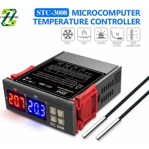 STC-3008 Dual Digital Temperature Controller Two Relay Output Double NTC Sensor 12V 24V 220V Temperature Controller