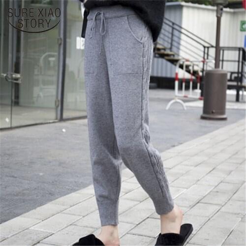 Warm Pants Winter Elastic Waist Women Side Twist Woolen Knitted Pants Femme Thicken Stretched Knitted Pantalones Mujer 7286 50