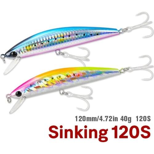 TSURINOYA DW37 120S Sea Fishing Lure Sinking Minnow 120mm 40g High Strength Boat Hard Bait Tuna Saltwater Wobbler