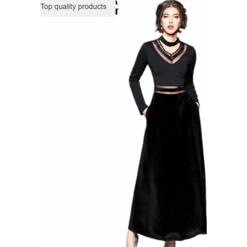 Spring 2020 Robe Vintage Slim Dress Female Maxi Dress V-Neck Long Sleeve Velvet Party Dresses For Women Sexy vestido longo YQ035