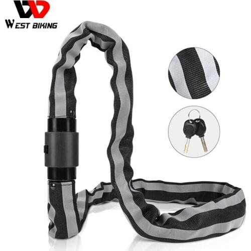 WEST BIKING Bike Lock Reflective Anti-Theft Lock With 2 Keys MTB Road Bicycle Accessories Scooter Motorcycle Security Chain Lock