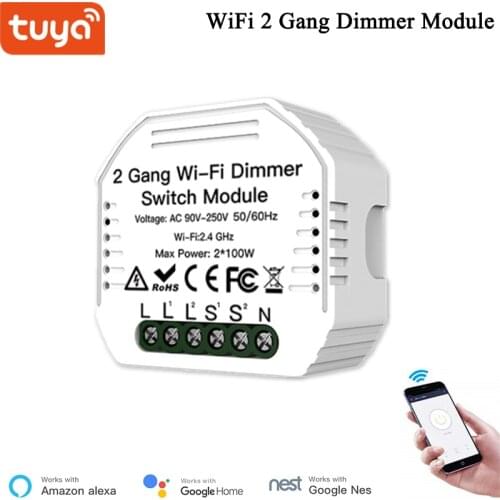 WiFi 2 Gang Dimmer Module ,Lamp Module,2 Channel Trailing Edge Dimmer with Momentary Switch Input,Work With Alexa Goggle Home