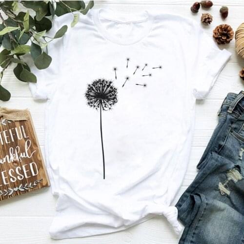 2021 Summer Clothing Dandelion Print Short Sleeve Womens T-shirt Tee Graphic Harajuku Shirt Streetwear Tops Female shirts