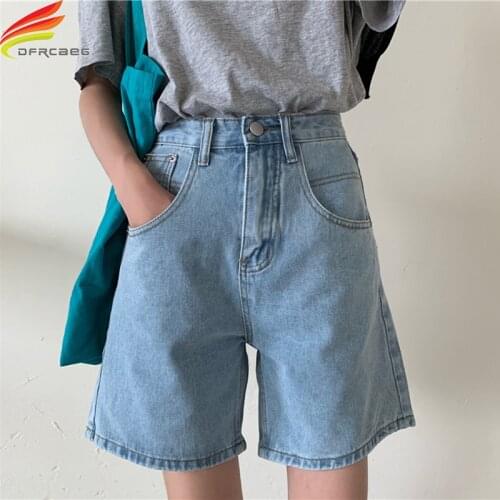 High Waist Womens Denim Shorts Summer 2021 Blue Or Black Wide Leg Loose Jean Shorts Women Korean Streetwear Bermuda Short Femme