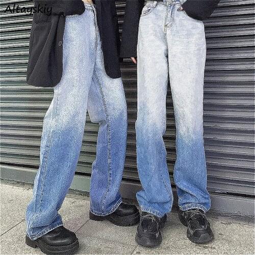 Jeans Women Graduated Color Fall 2020 Loose All-match Pockets Stylish Full Length Korean Style Harajuku Ins Daily College Design