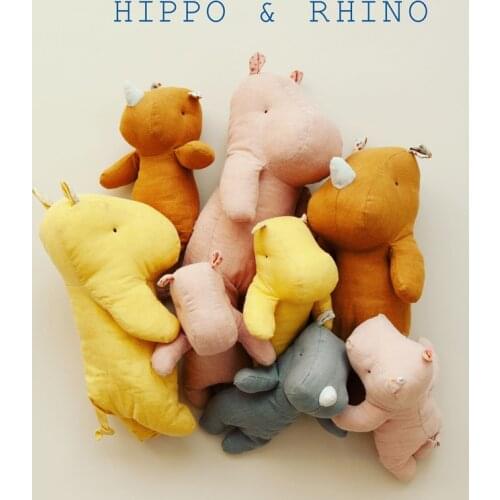 1 PC Hippo Baby Soft Toys Handmade Cozy Cotton Linen Stuffed Animal Toys Cute Forest Animal Cloth Toys Rag Doll