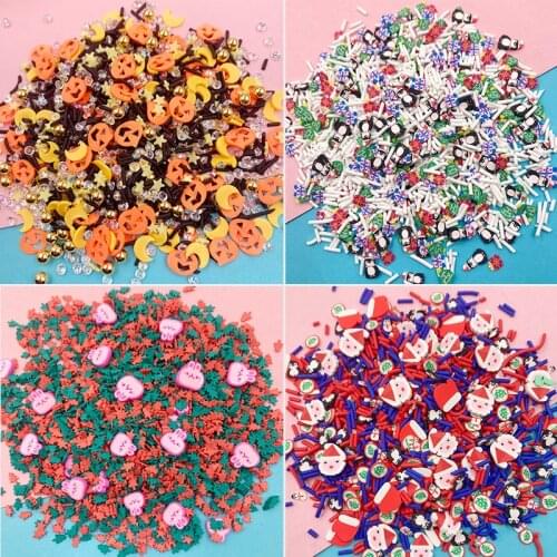 100g Halloween Christmas Series Mixed Polymer Clay Santa Pumpkin Slices Sprinkles for DIY Crafts Slime Filling Accessories