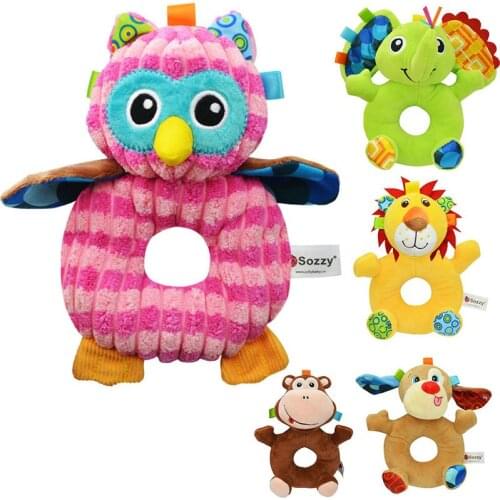 17cm Baby Hand Rattle Ring Toys Infant Cute Cartoon Animal Early Education Hand Shake Rattle Soft Plush Toys Mobile Phone Straps