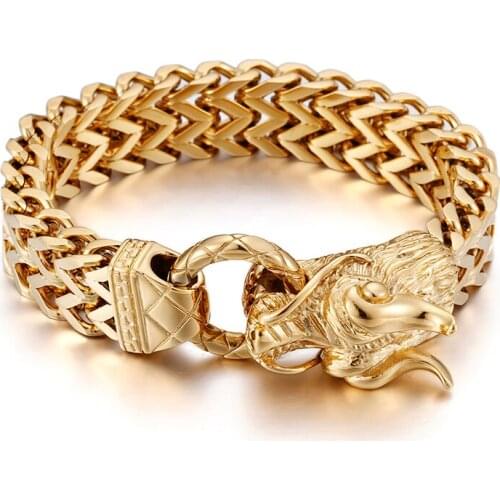 2017 XMAS Gifts Jewelry Gold 316L Stainless Steel Biker figaro Chain dragon Heavy bracelet Mens Jewelry 22mm 9.8'' Never Fade