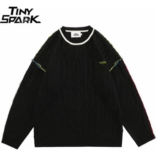 2021 Men Streetwear Knitted Sweater Hip Hop Vintage Retro Plain Sweater Harajuku Cotton Casual Pullover Autumn Black Sweater