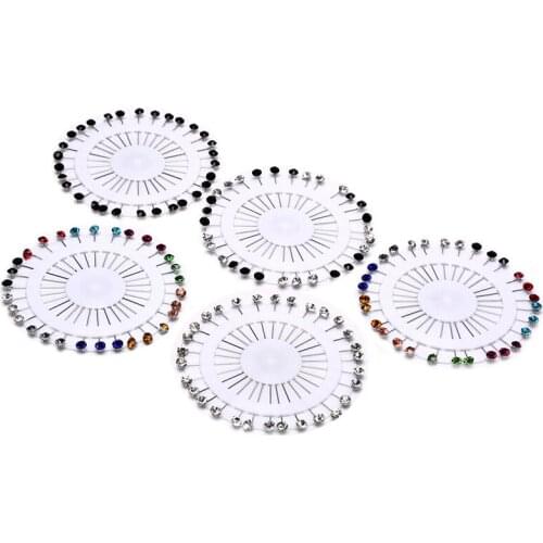 30pcs/set Crystal Diamante Wheel Brooch Long Pins Sewing Snag For Wedding Hat Hijab Scarf New