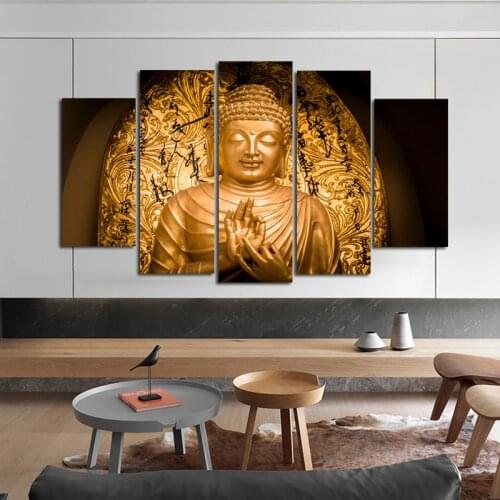 RELIABLI ART 5 Panels/Set Golden Buddha Canvas Painting Wall Pictures For Living Room Landscape Posters And Prints Home Decor