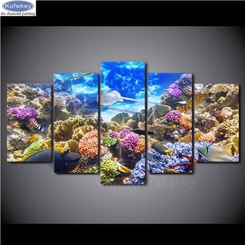 5pcs 5D DIY Diamond Embroidery Fish Underwater World Crystal Diamond Painting Animal Cross Stitch Needlework Home Decorative A43