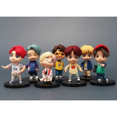 7PCS/Set KPOP Cartoon Bangtan Boys Groups Model Toys JUNGKOOK JIMIN SUGA Keychain Action Figures Toy Keyring Kid Gift Birthday