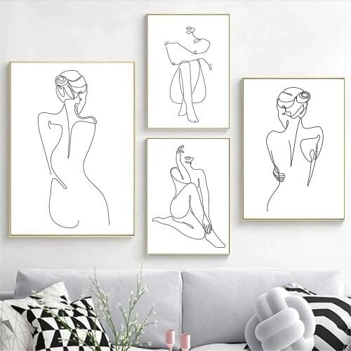 Abstract Girl Line Drawing Prints Sexy Lady Body Canvas Painting Yoga Poster Minimalist Wall Art Pictures Living Room Home Decor