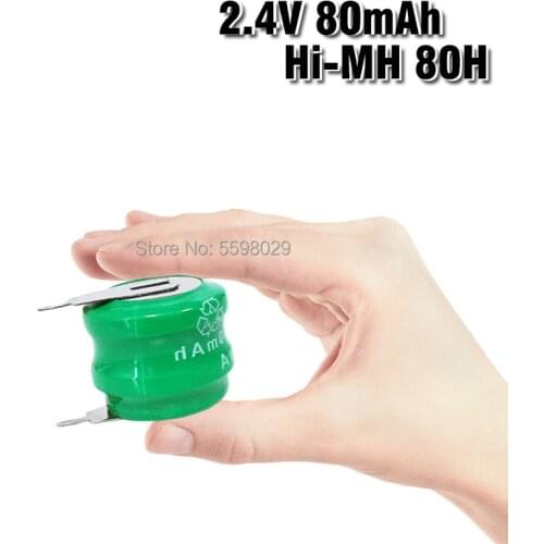 High Quality Ni MH Rechargeable Batteries With Welding Pins 80mAh 2.4V Ni-MH Button Cell Battery For Car Audio Electric Toys