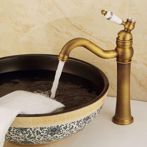 Antique Bronze Brass Gold Hot And Cold Water Kitchen Sink Rotary Basin Handle Lever Mixer Tap