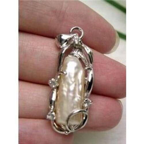 FREE SHIPPING HOT sell new Style >>>>8x18mm White Akoya Cultured Pearl Pendant Necklace