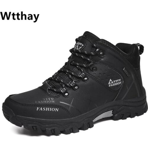Leather Ankle Boots Men Winter Casual Shoes Outdoor Waterproof Work Tooling Mens Hiking Boots Sneakers Warm Military Snow Boots