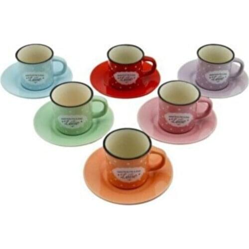 Enamel Looking Polka Dot Dish Ceramic Cup Pad Sextet