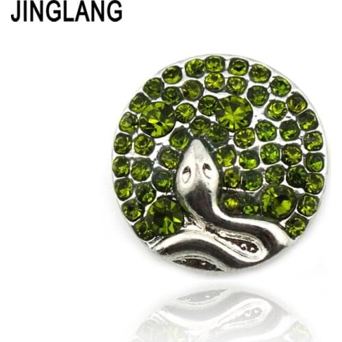 JINGLANG Fashion 18mm Green Rhinestone Snake Snap Buttons Fit Ginger Bracelets Jewelry Accessories Free shipping