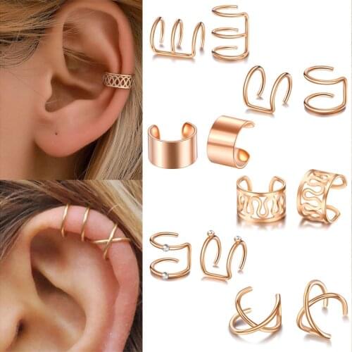 Punk Ear Cuff Gold Leaves Non-Piercing Ear Clips Fake Cartilage Earrings Clip Earrings For Women Men Wholesale Jewelry gifts