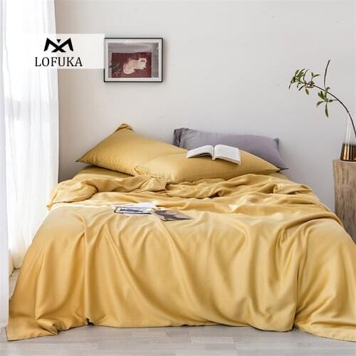 Lofuka Luxury Women Yellow 100% Silk Bedding Set Beauty Silk Queen King Quilt Cover Bed Linen Set Flat Sheet Pillowcase Bed Sets
