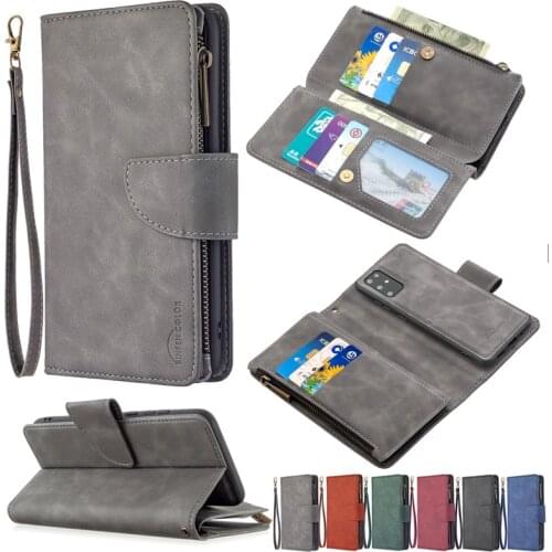 Leather Purse Case For Samsung Note 20 Ultra 10 Plus S20 FE S10 Lite S9 A51 A71 A41 A31 Magnetic Zipper Wallet Card Cover Coque